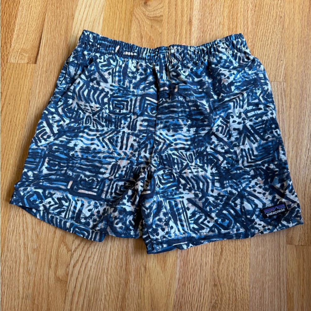 Patagonia Men's Abstract Blue and White Athletic Shorts